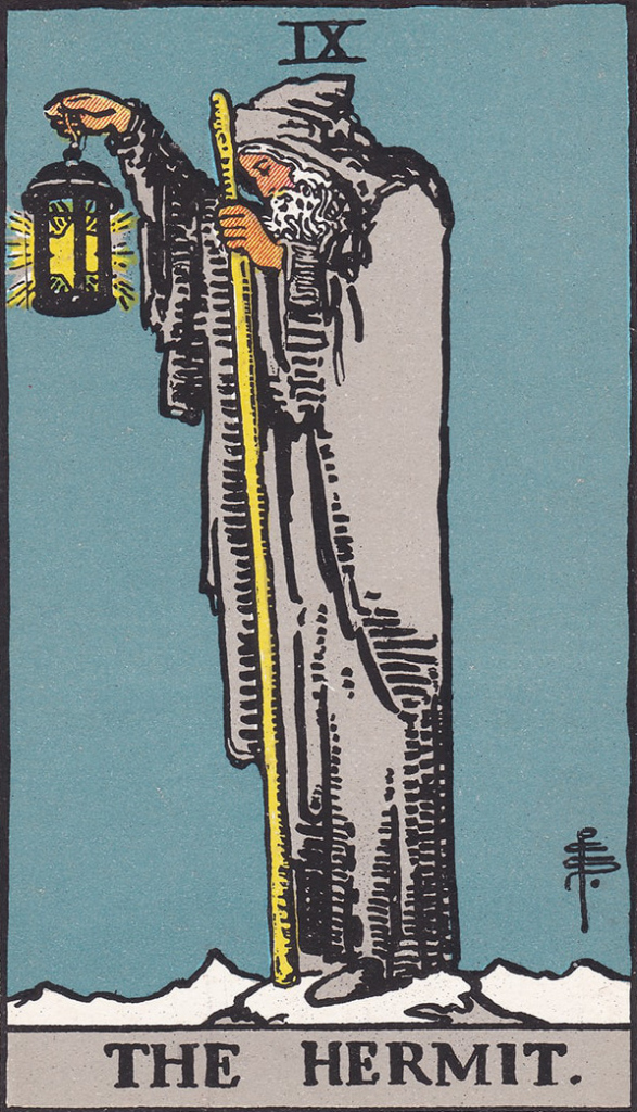 An image of The Hermit from the Rider-Waite-Smith Tarot.